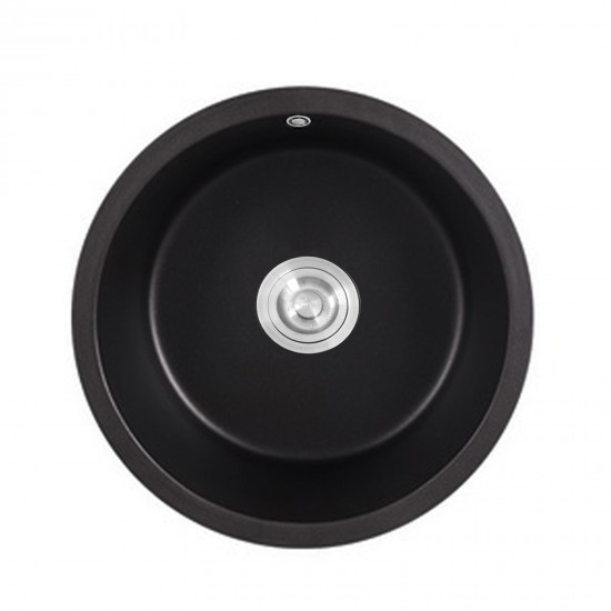 460x220mm Black Granite Quartz Stone Kitchen/Laundry Sink Round Single Bowl with Overflow Top/Under Mount